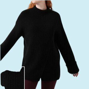 Athleta Azalea Sweater Women's Medium Black Wrap Merino Wool Cashmere Oversize